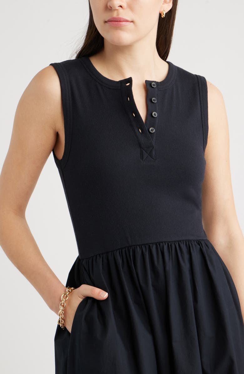 Caslon<sup>®</sup> Sleeveless Mixed Media Midi Dress, Alternate, color, Black