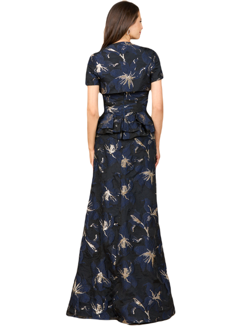 Lara New York Strapless Brocade Gown With Bolero In Navy