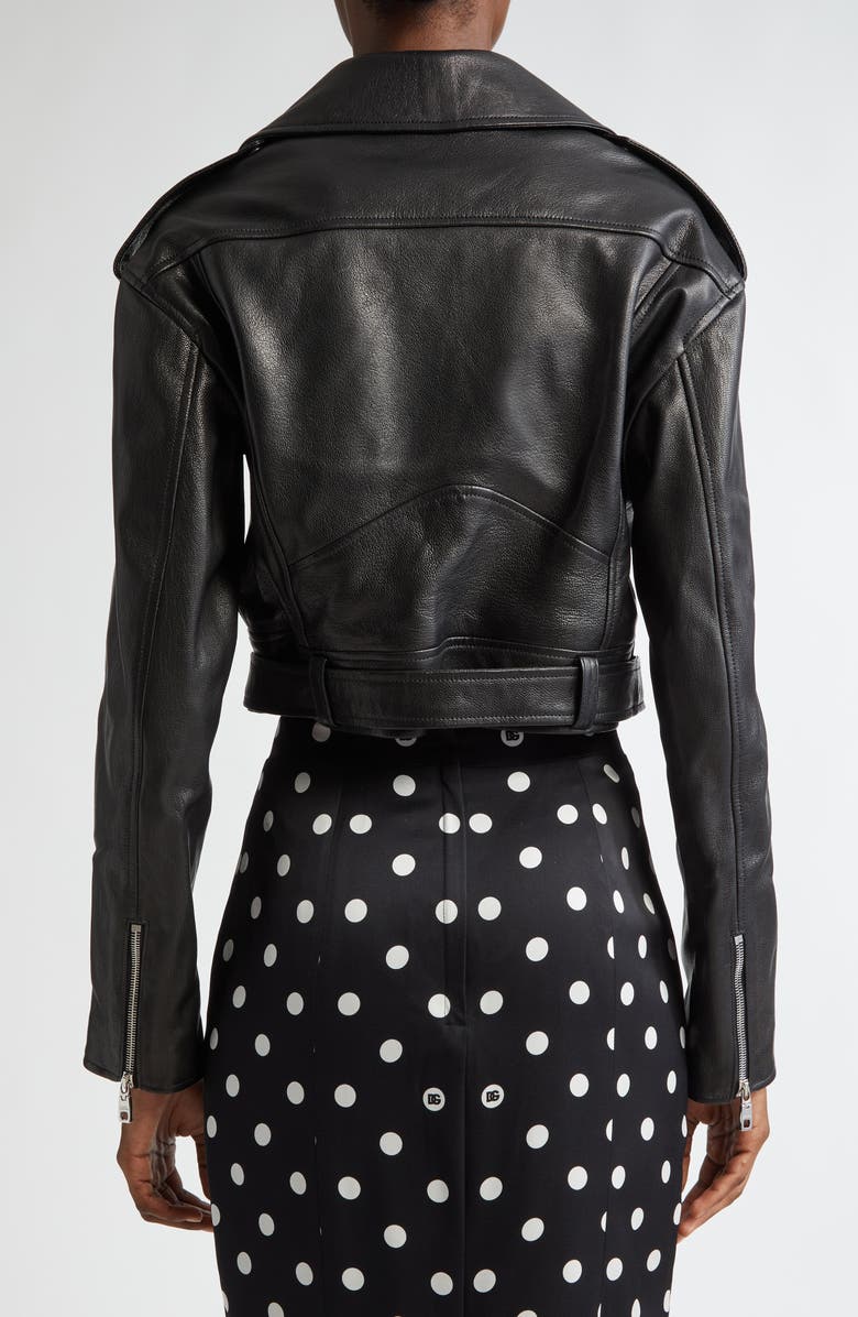 Dolce&Gabbana Crop Plongé Leather Biker Jacket, Alternate, color, 
