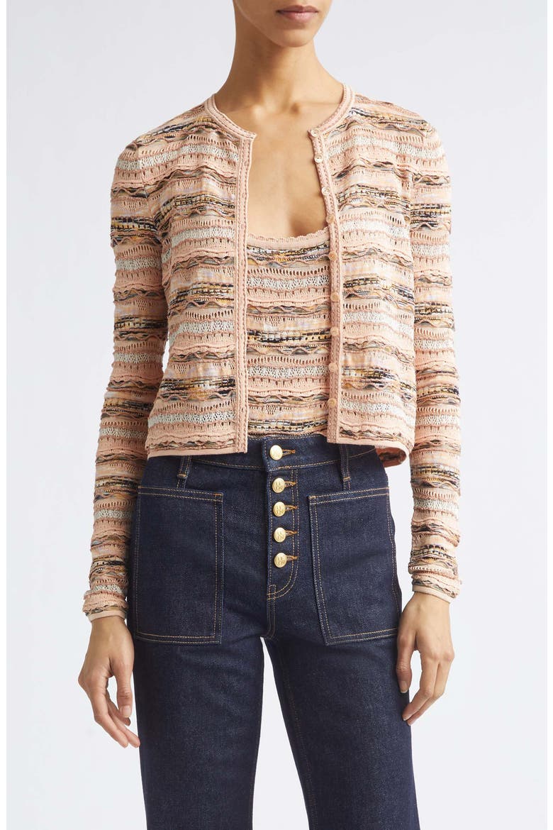 Mia Pointelle Button-Up Cardigan, Main, color, HIBISCUS