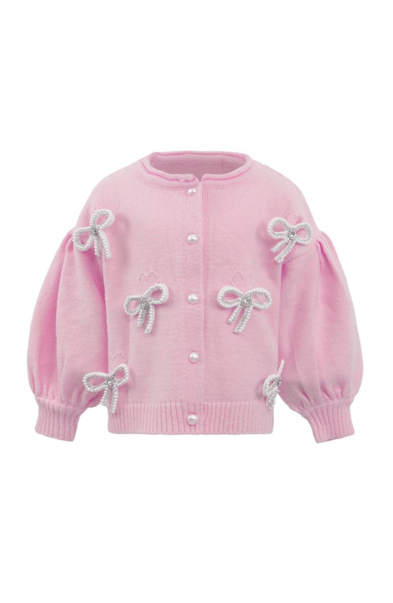 Lola + The Boys Pearl Bow Cardigan, Main, color, Pink