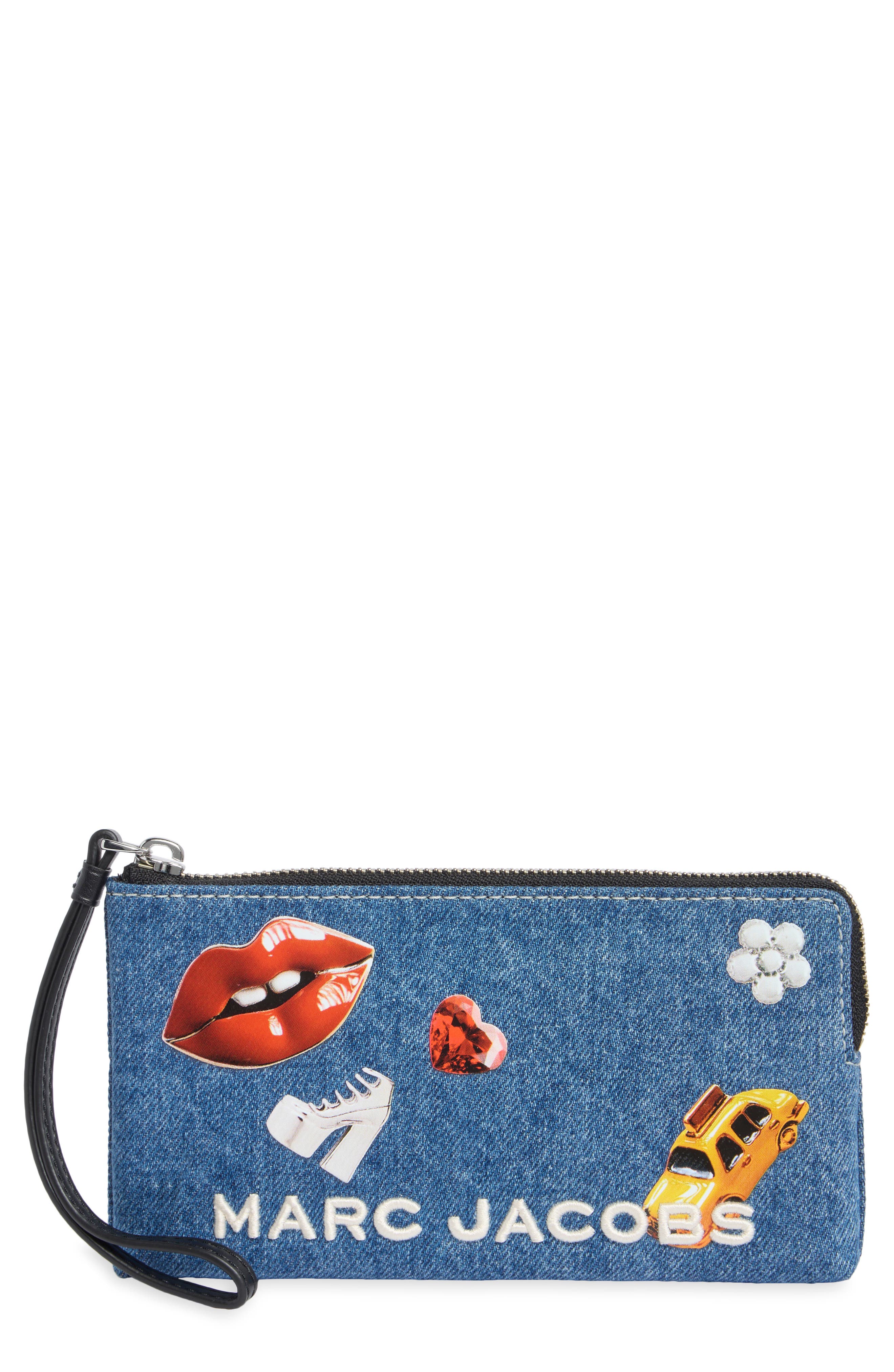 Trinket Print Denim Wristlet Pouch