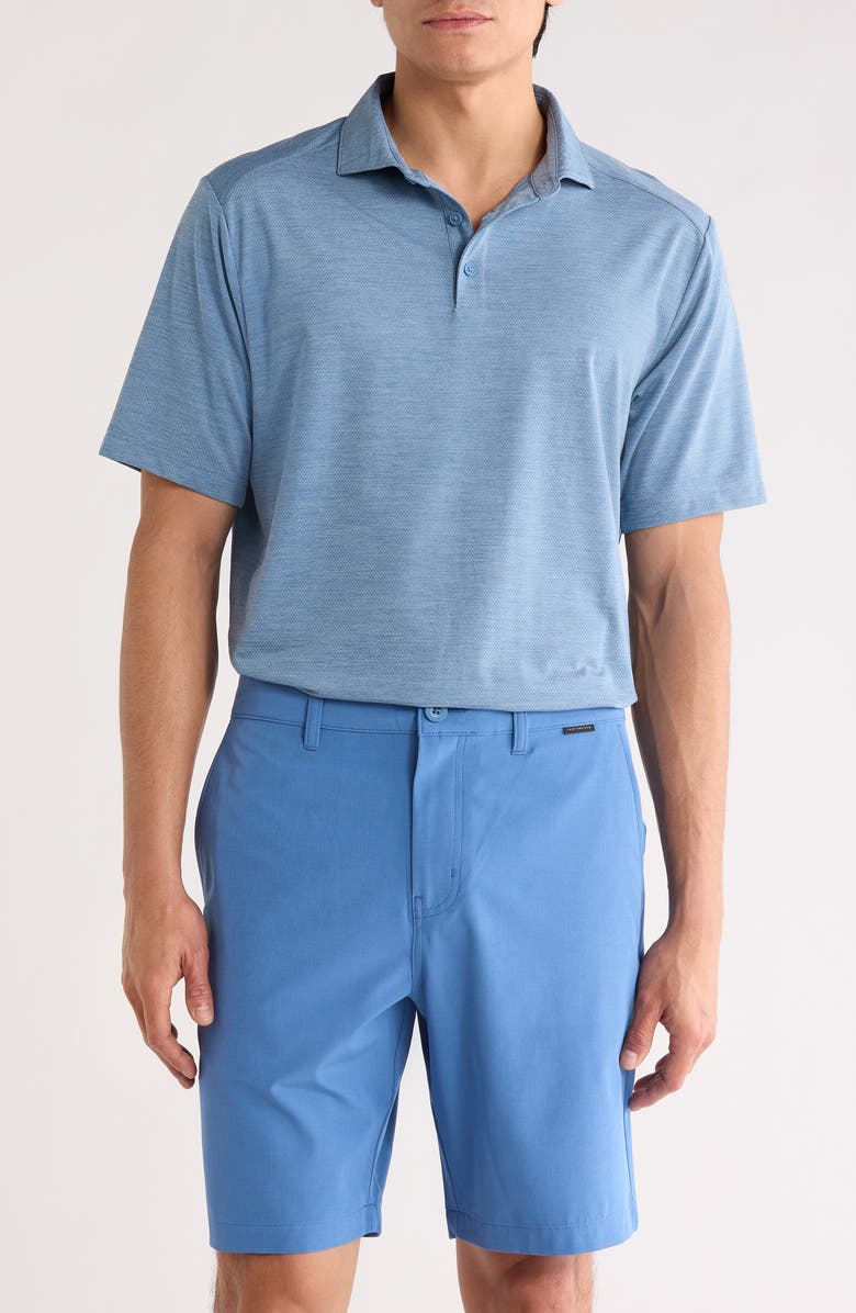 TravisMathew Heater Pro Stretch Knit Polo, Main, color, Heather Copen Blue