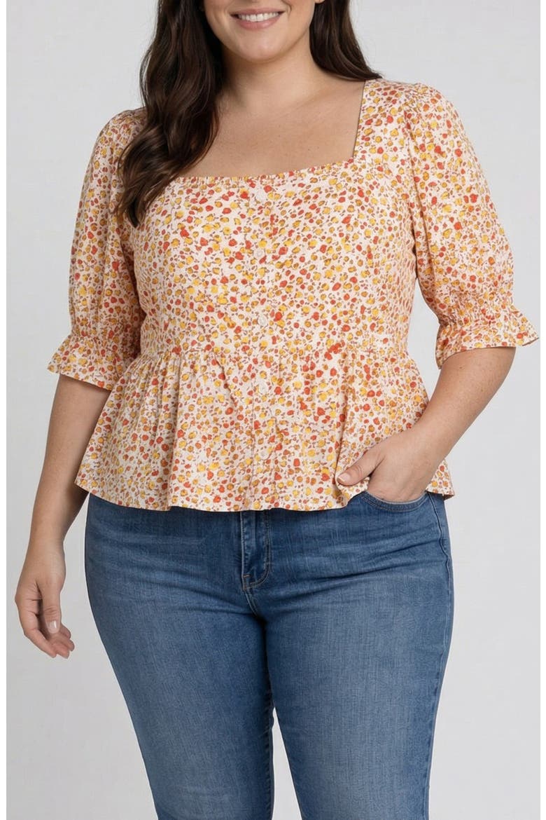 Floral Print Peplum Top, Main, color, PRISTINE MULTI