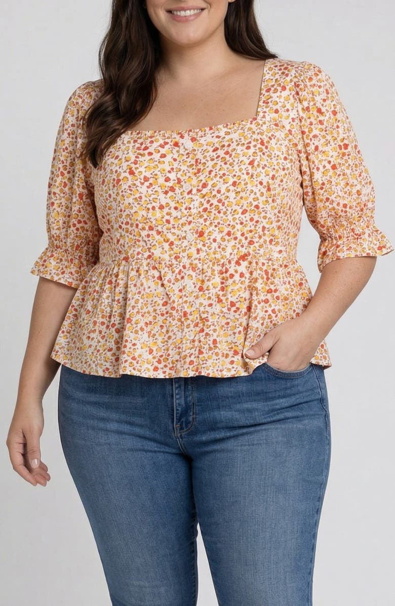 Liverpool Los Angeles Floral Print Peplum Top, Main, color, Pristine Multi