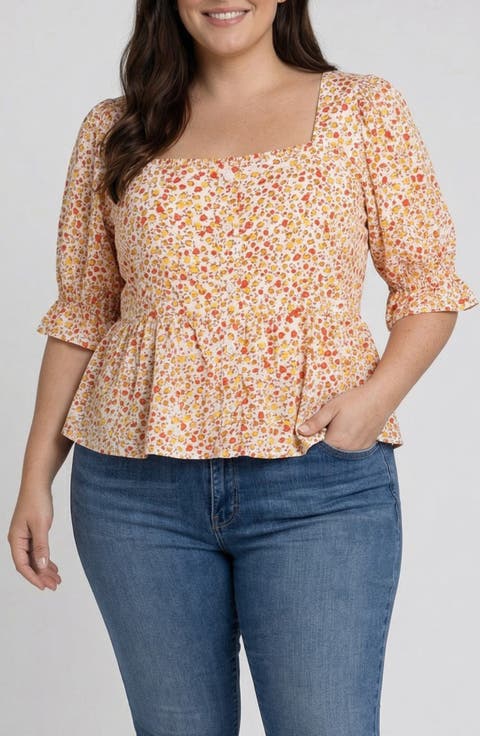 Floral Print Peplum Top (Plus)
