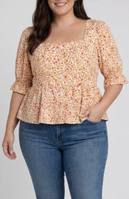Liverpool Los Angeles Floral Print Peplum Top