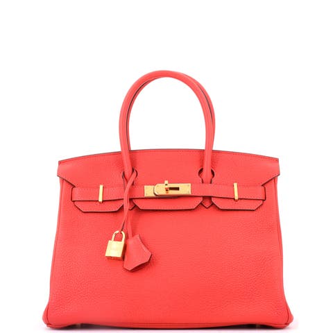Birkin Handbag Red Clemence with Gold Hardware 30