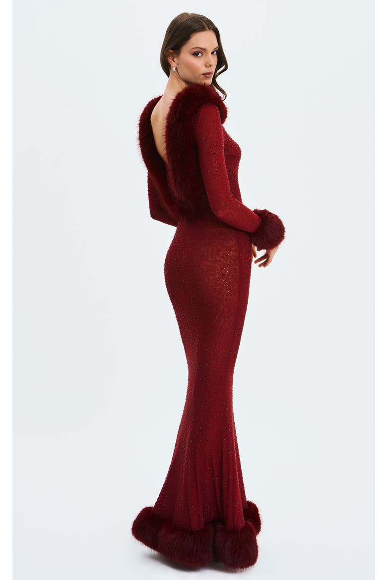 Melrose Petite-Length Rhinestone Mesh Low Back Mermaid Dress, Main, color, Burgundy