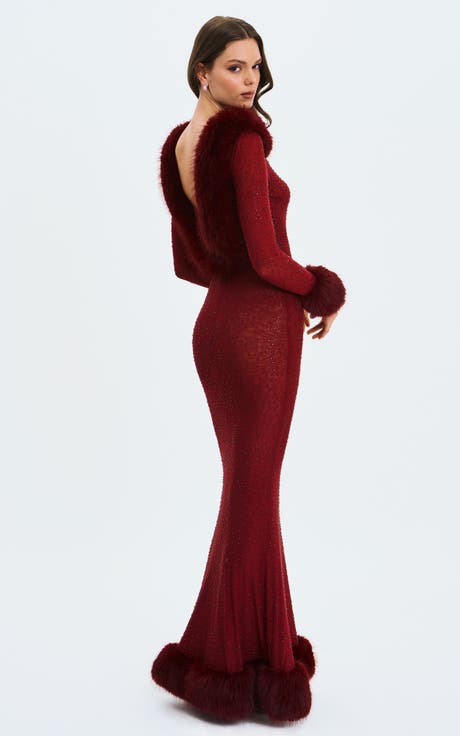 Melrose Petite-Length Rhinestone Mesh Low Back Mermaid Dress