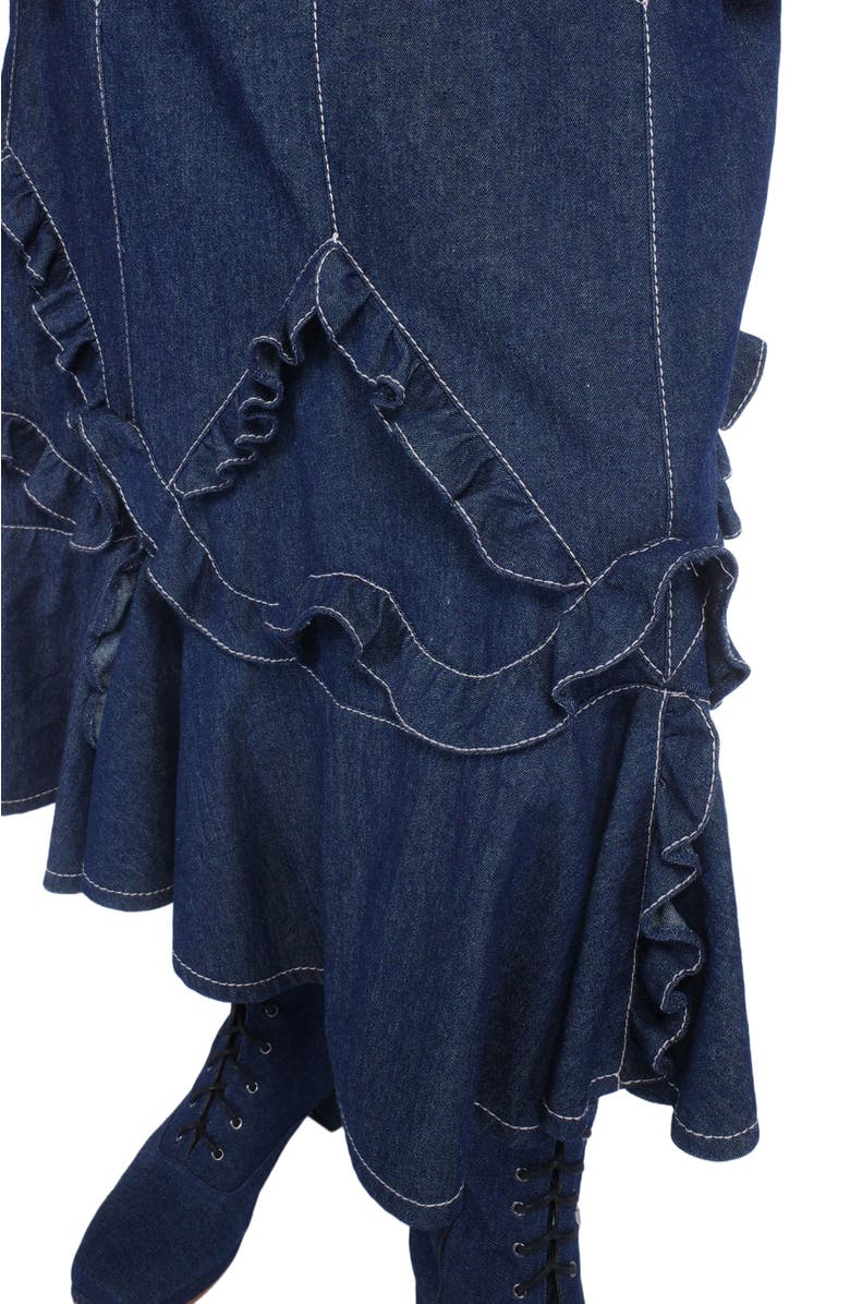 Anna Sui Denim Ruffle Maxi Skirt, Alternate, color, Denim