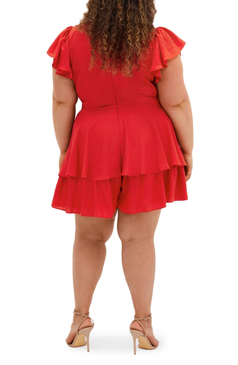 City Chic Sunny Ruffle Romper, Alternate, color, Red