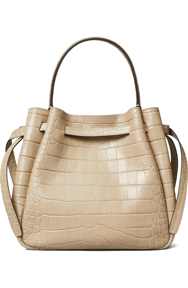 Tory Burch Romy Croc Embossed Leather Bucket Bag, Alternate, color, Ginger Leaf