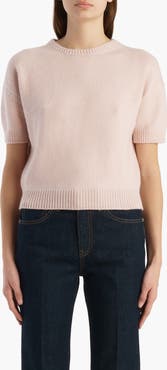 Khaite Golden Short Sleeve Cashmere Sweater