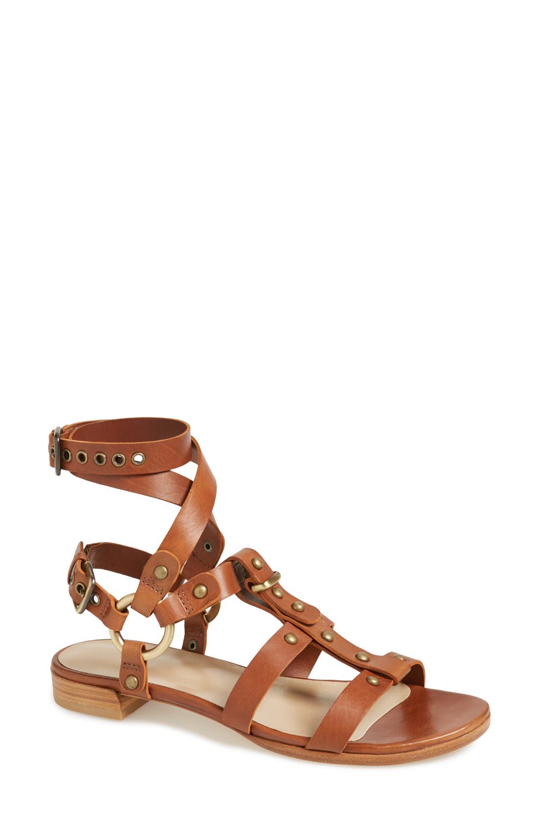 'On the Run' Leather Sandal, Main, color, SADDLE OLD WEST CALF
