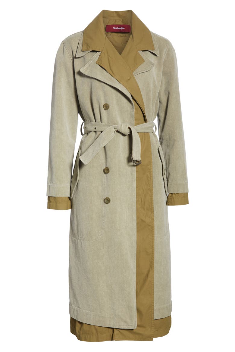 Devin Layered Cotton Canvas Trench Coat, Alternate, color, OLIVE