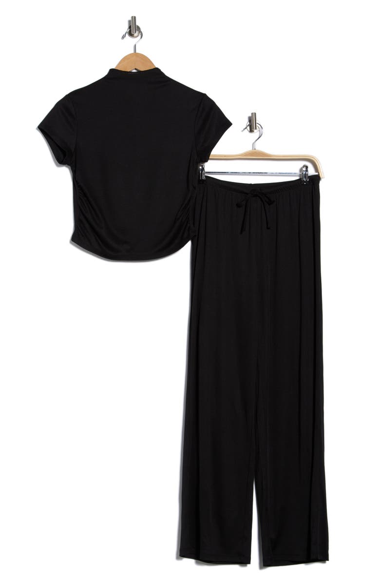 Madden Girl Funnel Neck Short Sleeve Top & Pants Set, Alternate, color, Black