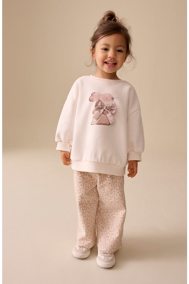 Kids' Bunny Sweatshirt & Floral Print Pants Set, Alternate, color, CREAM