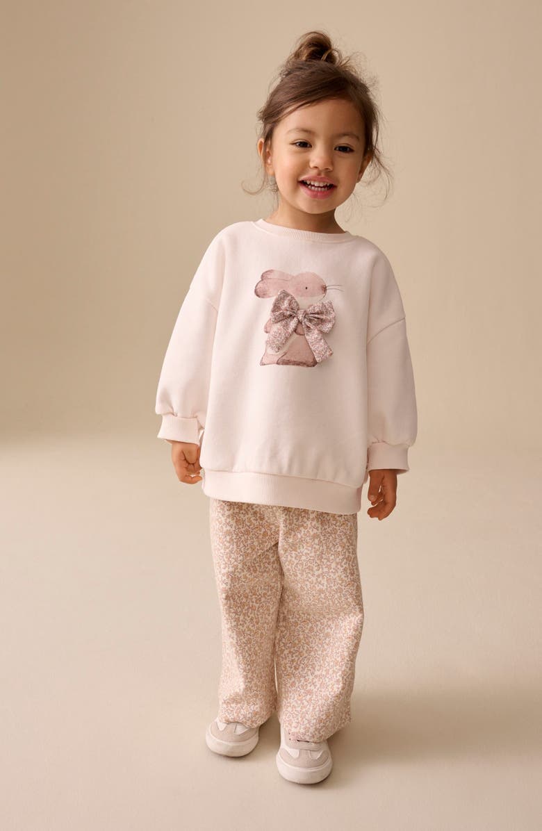 NEXT Kids' Bunny Sweatshirt & Floral Print Pants Set, Alternate, color, Cream