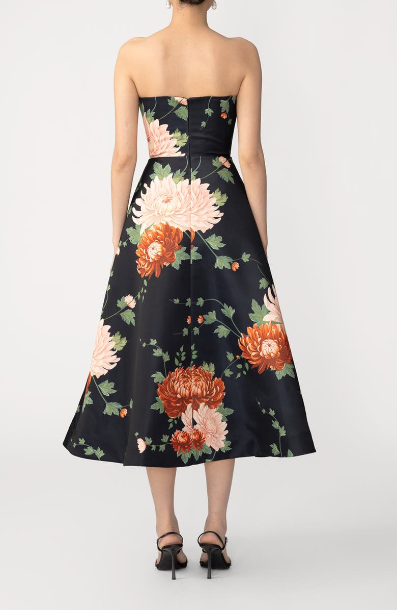 SAU LEE Fiora Floral Strapless Satin Gown, Alternate, color, Black