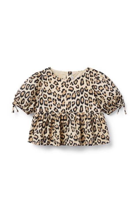 Leopard Puff Sleeve Peplum Top (Infant)
