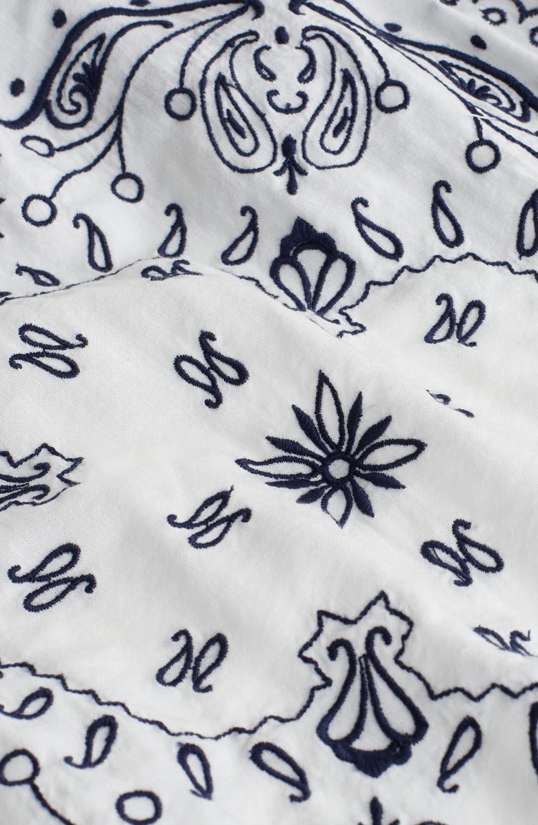 Madewell Embroidered Bandana Flutter Sleeve Top, Alternate, color, White Dark Navy Embroidered