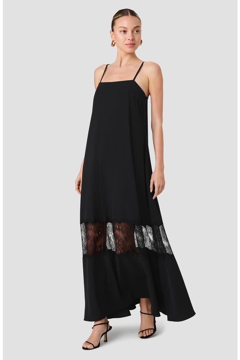 Quinn Crepe Lace Maxi Dress, Alternate, color, 01-BLACK