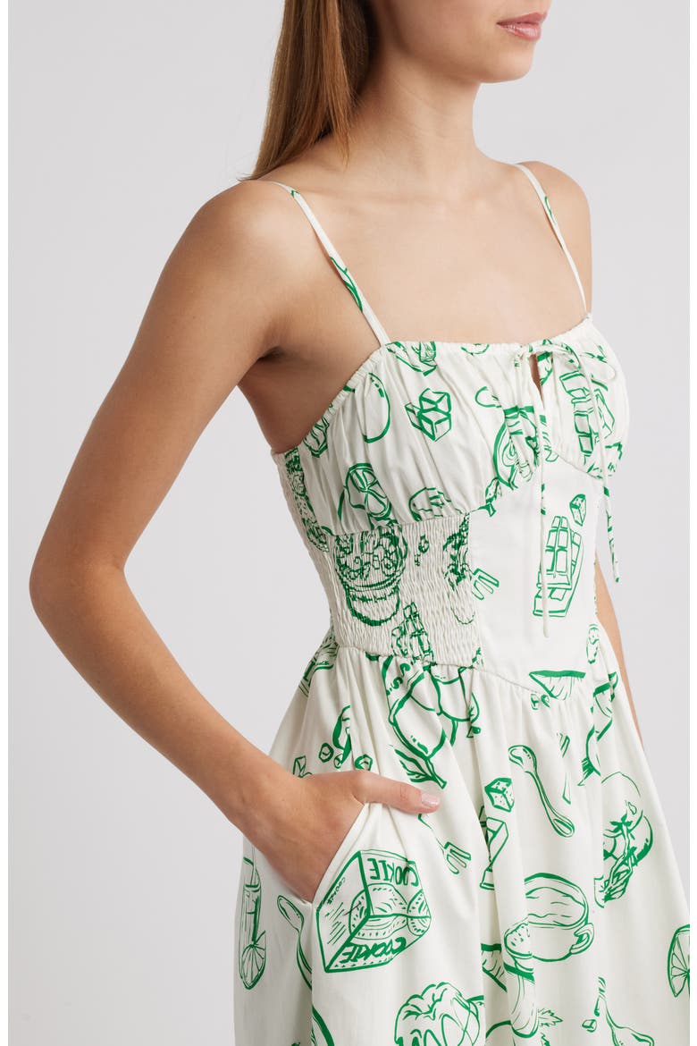 Tie Keyhole Cotton Midi Sundress, Alternate, color, GREEN MULTI