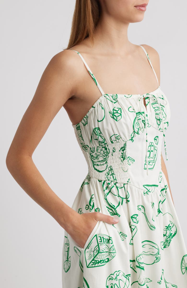 MOON RIVER Tie Keyhole Cotton Midi Sundress, Alternate, color, Green Multi