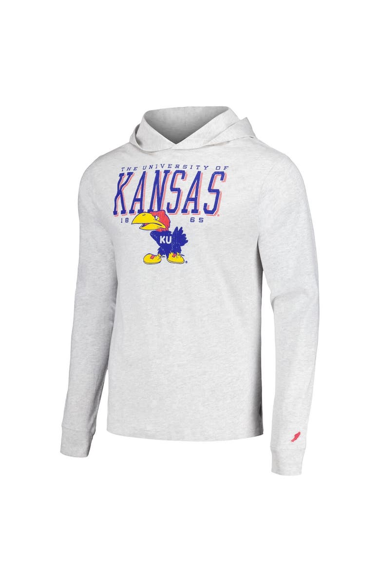 LEAGUE COLLEGIATE WEAR Men's League Collegiate Wear Ash Kansas Jayhawks Team Stack Tumble Long Sleeve Hooded T-Shirt, Alternate, color, 