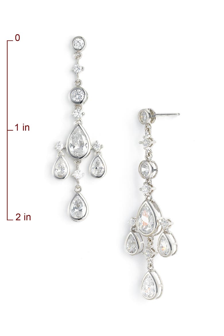 Round & Pear Cubic Zirconia Chandelier Earrings, Alternate, color, STERLING PLATINUM