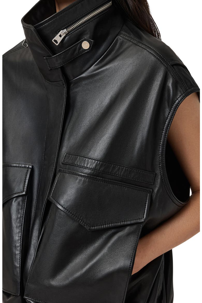 Clay Funnel Neck Leather Gilet, Alternate, color, BLACK