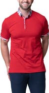 Maceoo Mozart Solid Ripple Red Piqué Button-Down Polo
