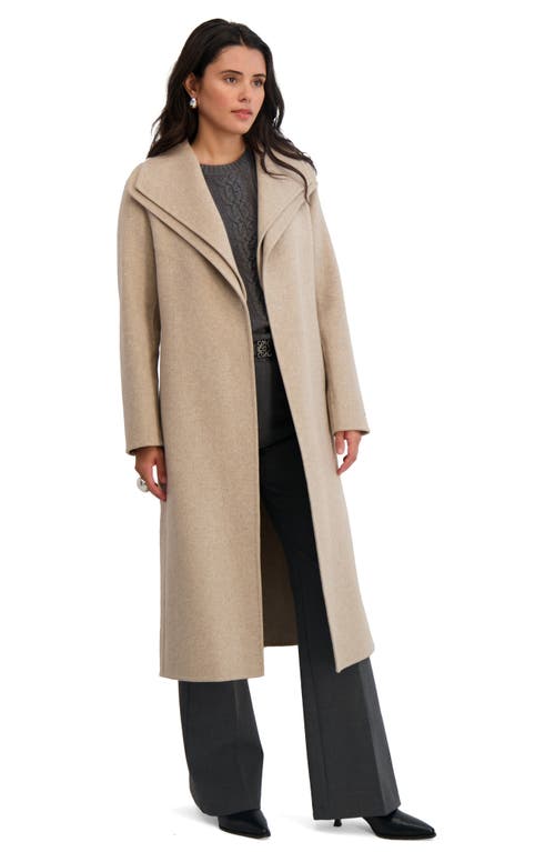 Tahari Elliot Tie Waist Wool Blend Coat In Neutral