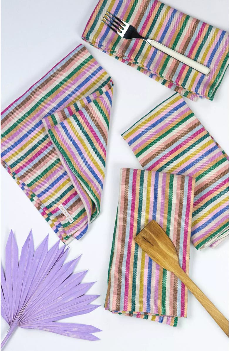 Archive New York Valentina Rainbow Striped Handwoven Cotton Napkins, Set of 4, Main, color, Rainbow