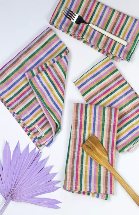 Valentina Rainbow Striped Handwoven Cotton Napkins, Set of 4