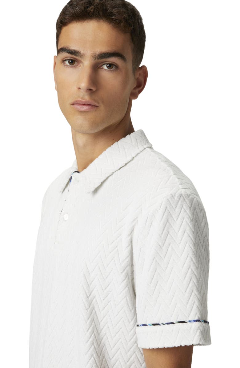 Missoni Zig Zag Cotton Terry Polo Shirt With Contrasting Piping, Alternate, color, White