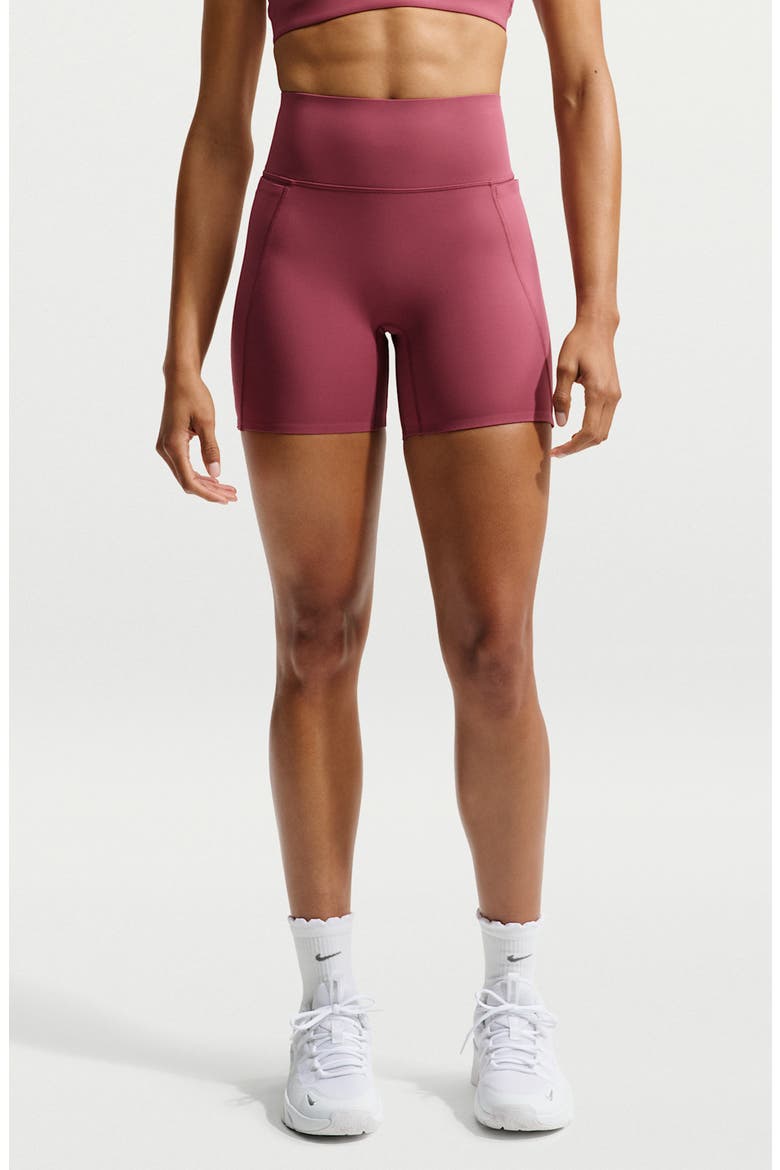Universa Medium-Support High-Waisted 5-Inch Pocket Biker Shorts, Main, color, PINK SMOKE/ MYSTIC DATES