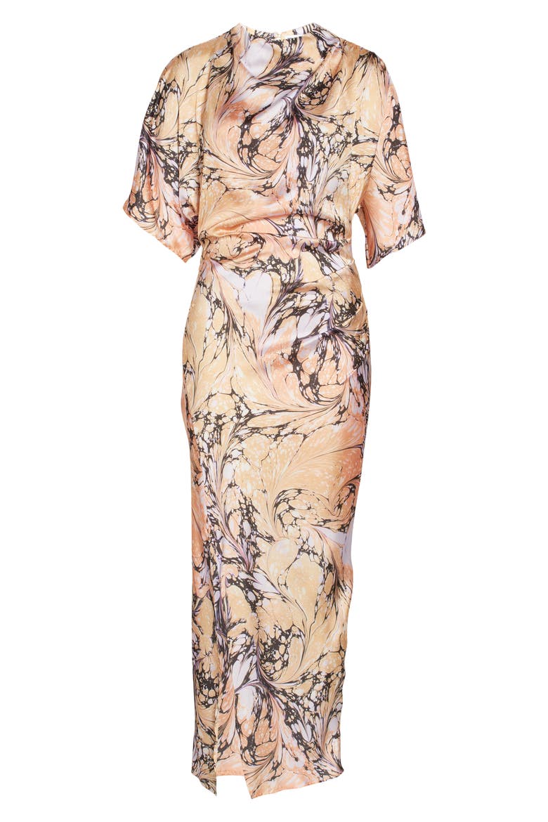 Print Dolman Sleeve Side Vent Midi Dress, Alternate, color, BEIGE