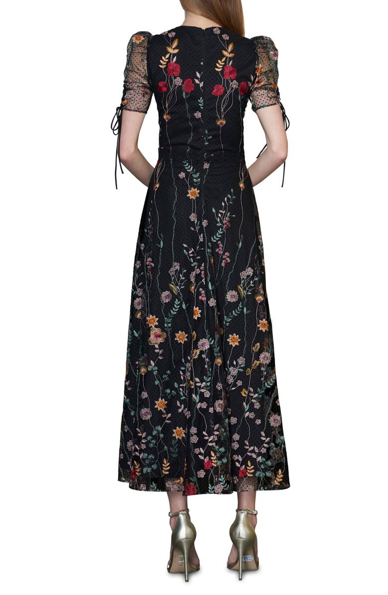 ML Monique Lhuillier Puff Sleeve Embroidered Midi Dress, Alternate, color, 