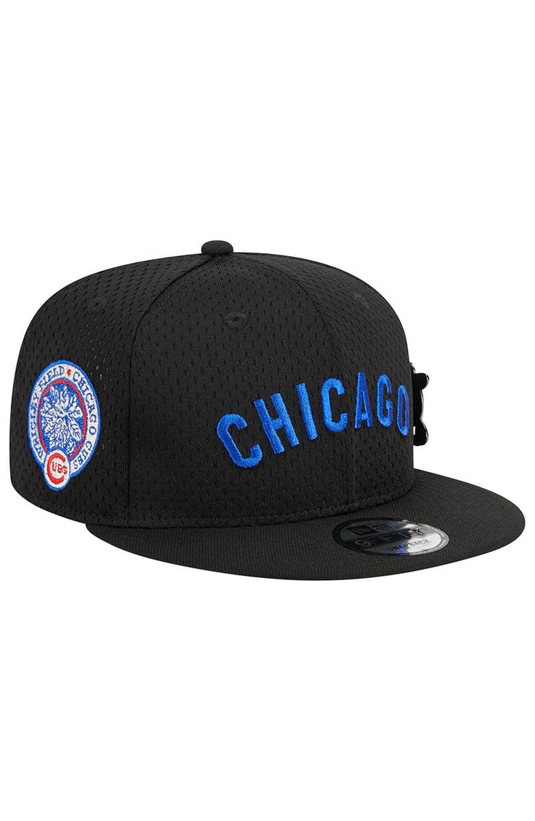 New Era Men's New Era Black Chicago Cubs Post Up Pin 9FIFTY Snapback Hat, Alternate, color,