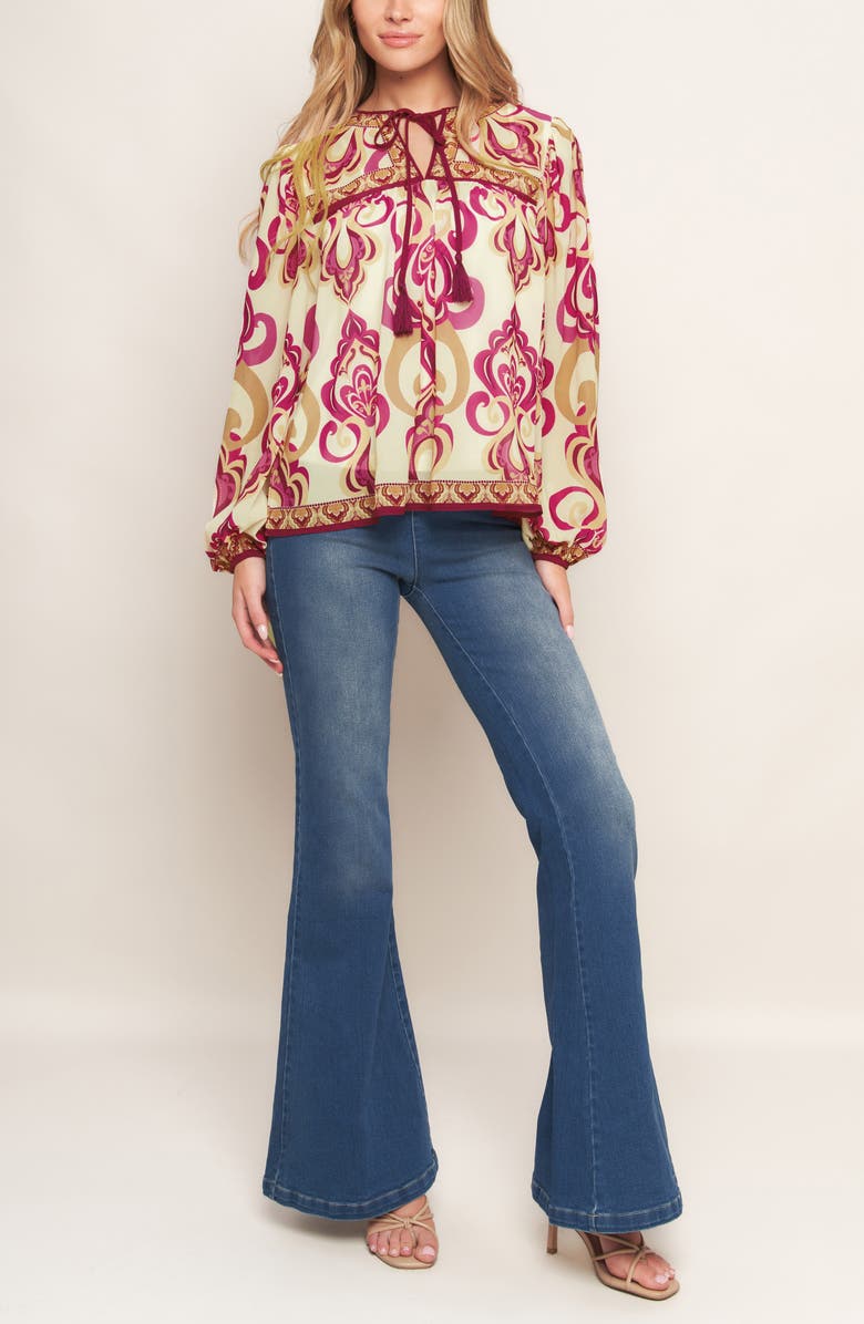 FLYING TOMATO Tie Keyhole Long Sleeve Top, Alternate, color, Ivory Pink