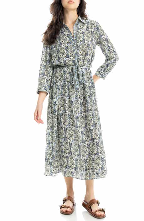MAX STUDIO Cuffed Sleeve Midi Shirtdress