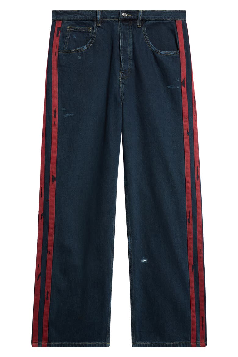 Destroyed Denim Track Pants, Alternate, color, DARK INDIGO WASH