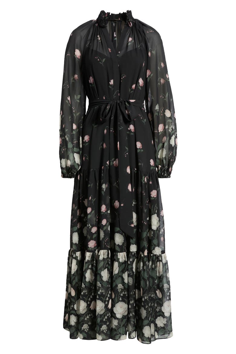 Robin Floral Tiered Chiffon Maxi Dress, Alternate, color, BLACK MULTI