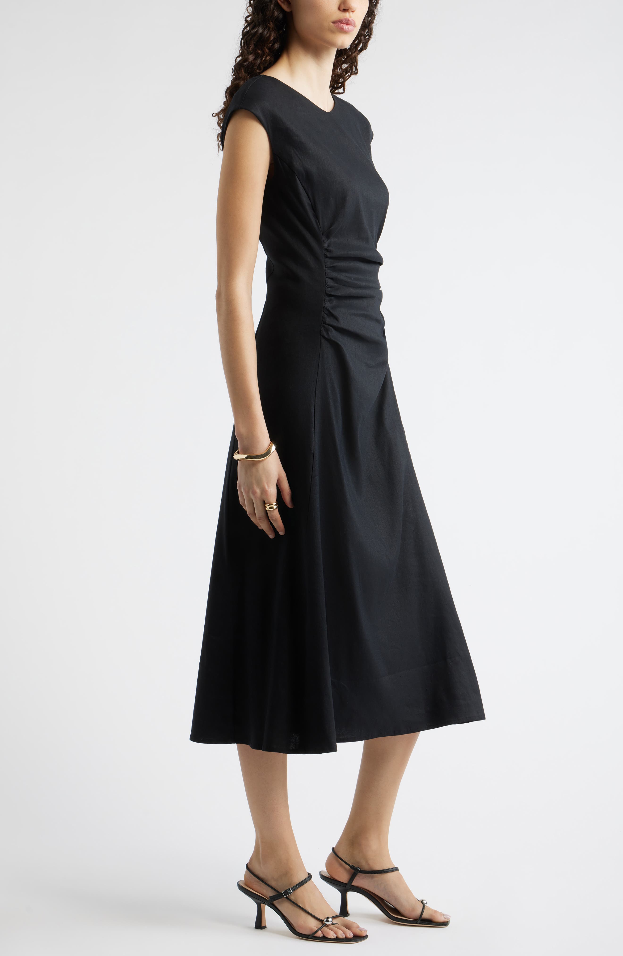 Женские Nordstrom Linen Blend Ruched Midi Dress — фото 4