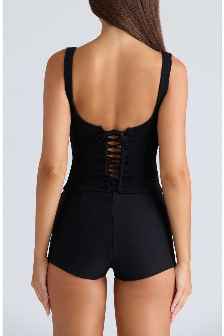 The Drape Neck Corset Tank, Alternate, color, BLACK