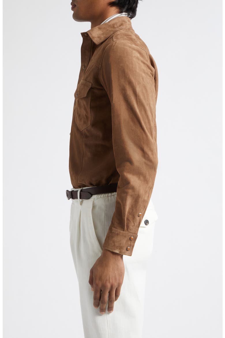 Suede Snap-Up Western Shirt, Main, color, 05 BROWN