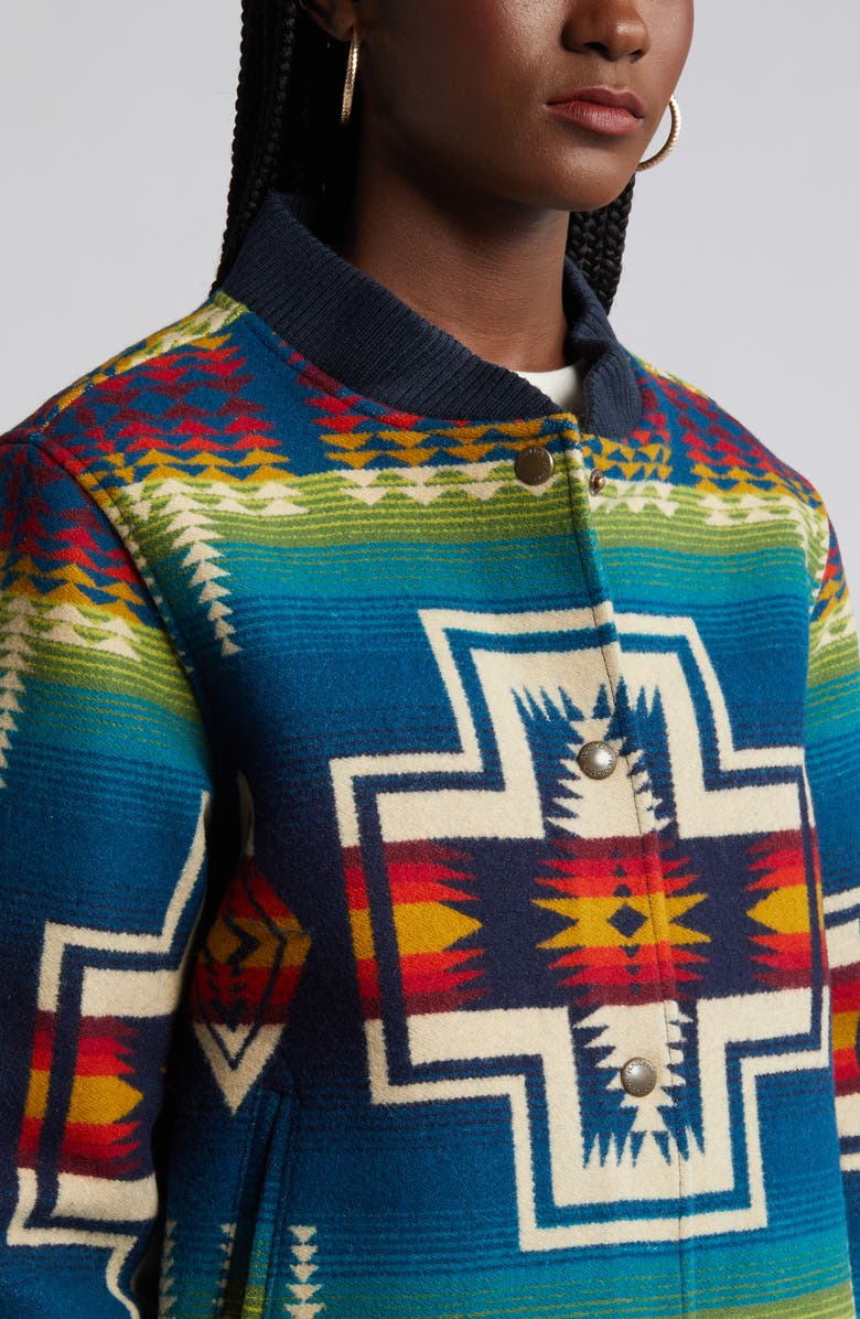 Pendleton Jacquard Virgin Wool Blend Bomber Jacket, Alternate, color,