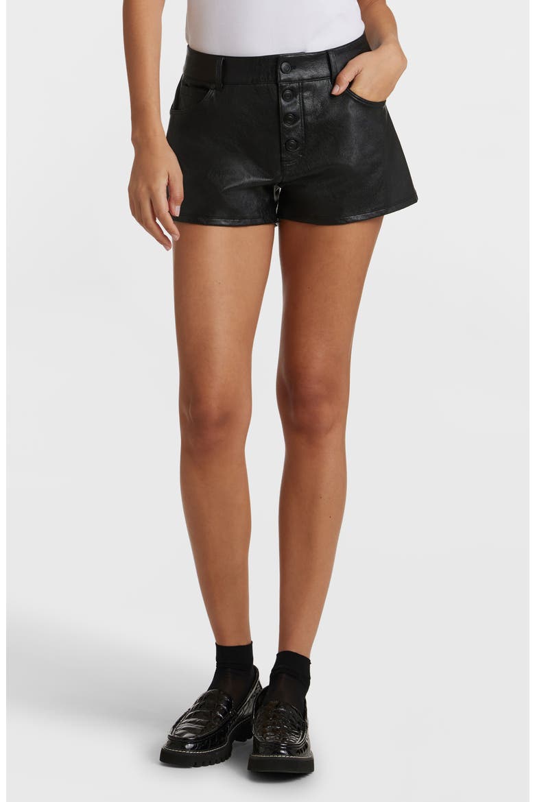 Faux Leather Five-Pocket Shorts, Main, color, BLACK